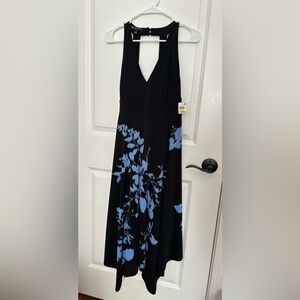 Inc brand black and blue floral hanky hem dress. Midi. Medium.